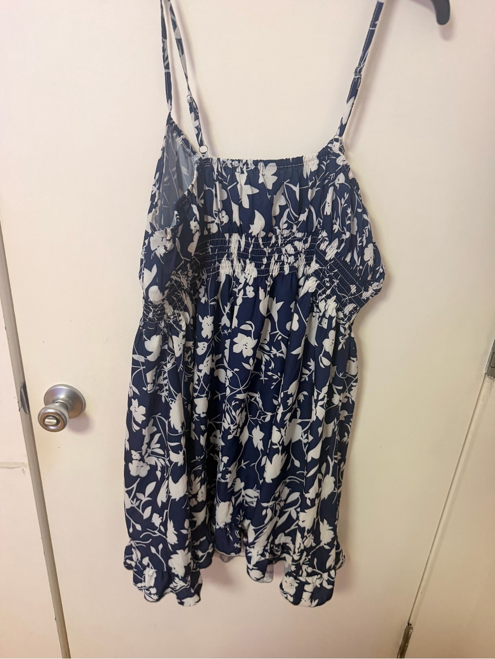 SHEIN Navy & White Floral Mini Dress with Smocked Bodice